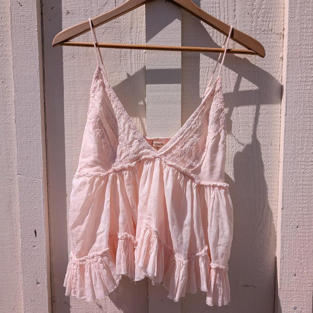 World Together Pink 100% Cotton Gauze Ruffle Babydoll Camisole Top Size L